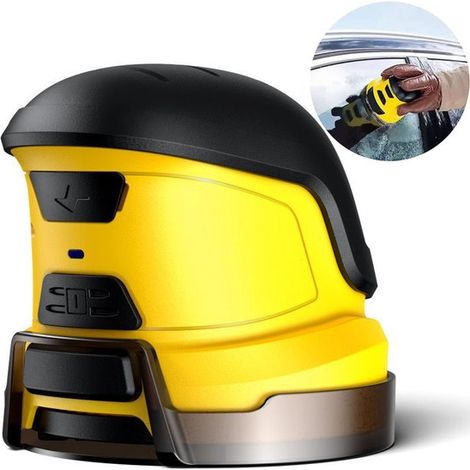 Grattoir à glace électrique rechargeable USB, disque rotatif pour neige et glace, autonomie jusqu'à 60 min, pour voiture, scooter, vitres et pare-brise, jaune (1/5)