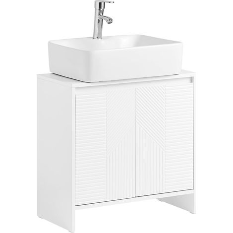 Sobuy – Meuble bas de salle de bain BZR157W – 2 portes – 2 étagères – MDF blanc – Dimensions L60 x P30 x H61 cm – Capacité max 20 kg (1/5)