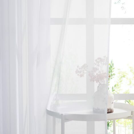 Rideaux Voilages Blanc - Lot de 2 Rideau Court 140 x 160 cm Décoration de Maison Chambre Cuisine, Organza Tulle avec Oeillets Transparent Lumineux Filtrer, Blanc