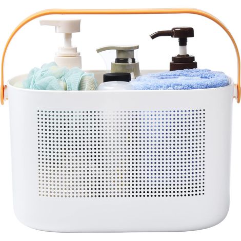 Panier de douche en plastique avec poignée, organisateur de rangement portable pour salle de bain, panier de nettoyage pour cuisine, dortoir étudiant - Jaune (1/5)