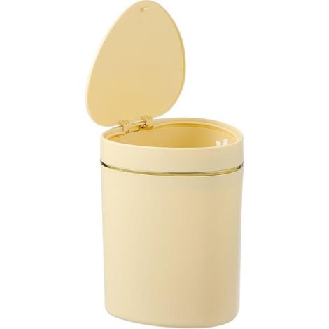 Mini-Abfalleimer mit Deckel (Druckknopf), 1,5 Liter, geeignet für Büros, Badezimmer, Küchen, Wohnzimmer und Schlafzimmer, gelb. (1/5)