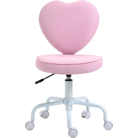 Fauteuil de bureau rose avec dossier en forme de cœur, hauteur réglable, tissu en lin, 40 x 50 x 79-89 cm (1/5)