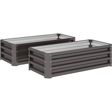 Pour cultiver en ville, lot de 2 bacs potagers en métal avec fond ouvert, 30 cm de haut, gris foncé (1/5)