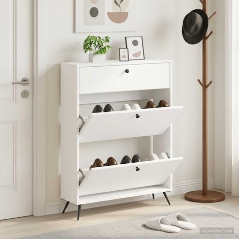 vidaXL Shoe Cabinet BREDA 78 x 24 x 103 cm Engineered Wood White (1/5)