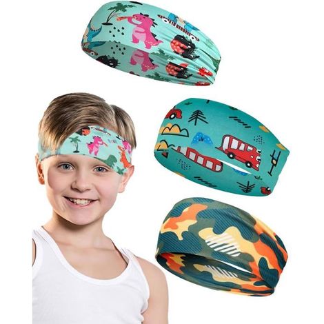 Bandeaux Enfant Élastique Dessin Animé-3, Multicolore,Standard, Serre Tête Transpiration Course Yoga Football, Garçon Aucunely
