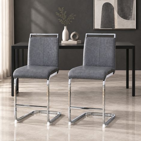 Tabouret de bar lot de 2 en PU gris foncé et métal argenté, 96,5 cm HAVRYA (1/5)