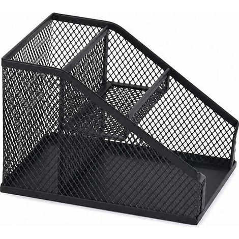 Porte-stylo métallique Métal - Trois compartiments- fer forgé évidé, robuste et durable - pour Maison et Bureau - Noir (1/4)