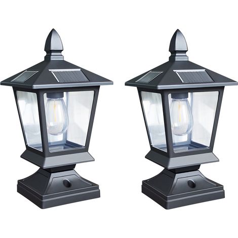 Lampe solaire de jardin, borne lumineuse pour villa, clôture, éclairage paysager extérieur étanche, lot de 2 (1/5)