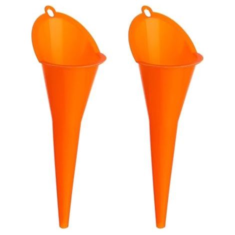 Lot de 2 entonnoirs à huile multi-usages - Entonnoir remplissage universel pour voiture en plastique avec long goulot huiles voiture, lubrifiants, moteur, eau (orange) (1/5)