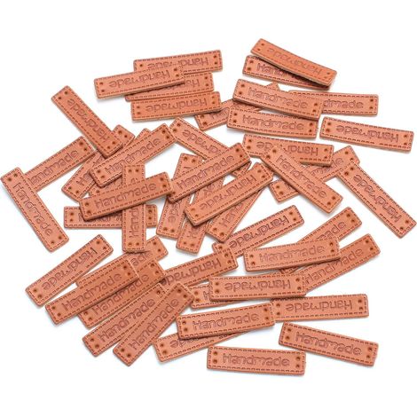 Marron - 100 étiquettes rectangulaires en cuir faites main, gaufrées PU (1/5)