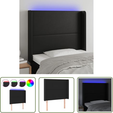 The Living Store Tête de lit à LED Noir 103x16x118/128 cm Similicuir - Tête De Lit Led - Tête De Lit Moderne - Tête De Lit Noire - Simuli Cuir - Éclairage Led (1/5)