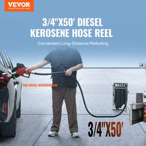 Enrouleur de Tuyau de Carburant 19 mm x 15,24 m Dévidoir Tuyau de Diesel Rétractable Extra Long Buse de Ravitaillement Auto (1/5)