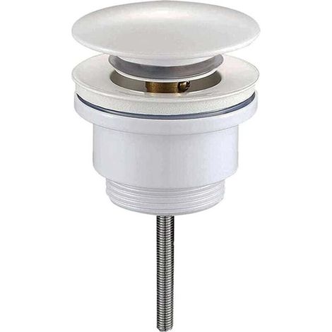 Tappo di scarico universale bianco opaco. Tappo di scarico a pressione per lavandini e bidet. Realizzato in ottone. (1/4)