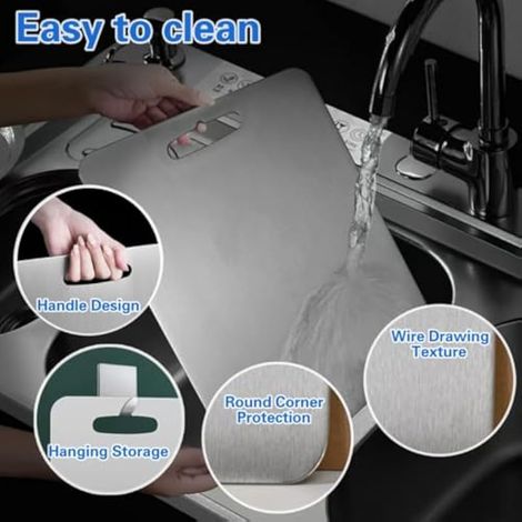 Planche a Decouper Inox Découper Acier Inoxydable 2024 Nouvelle de Qualité Alimentaire 304 Stainless Steel Chopping Board Cutting Fiable 29x20 cm Double Face Épais Anti-Moisissure sans BPA Durabilité (1/3)