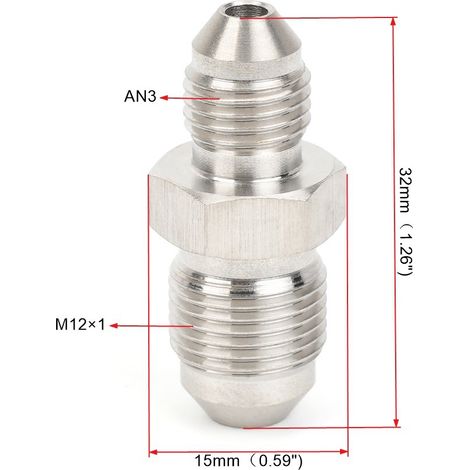 Pièces de modification automobile : adaptateur AN3, connecteur M12X1 en alliage d'aluminium, connecteur mâle M10X1 en acier inoxydable - AN3-M121