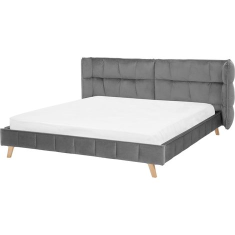 Lit Double en Velours Gris 180 x 200 cm Confortable avec Haute Tête de Lit Rembourrée pour Chambre au Style Scandinave ou Traditionnel Beliani (1/5)