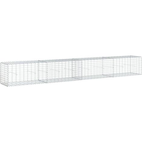 Gabbione a cesto recinto gabbia muro di contenimento con coperchio 400 x 50 x 50 cm ferro zincato argento 020040166