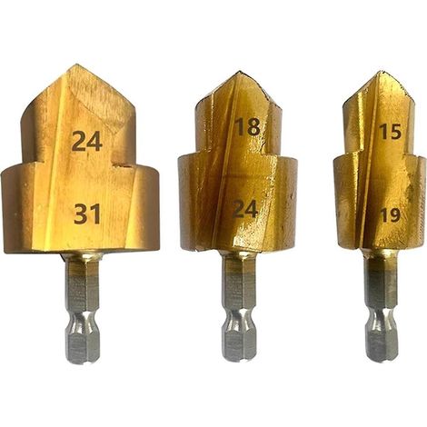 Jeu de 3 forets étagés, outil de raccordement de tuyaux d'eau à queue hexagonale 20/25/32 mm, foret de centrage pour le bois (1/5)