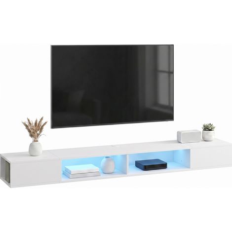 HOMCOM mueble de TV suspendido con luces LED, estantes abiertos, estilo moderno, para televisión de 75 pulgadas, 177,8x30x18 cm, blanco (1/5)
