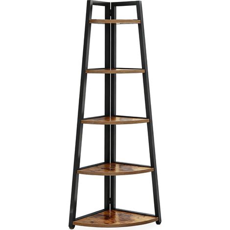 Étagère d'angle à 5 niveaux en métal et bois, étagère multifonction pour salon, cuisine, bureau (1/5)
