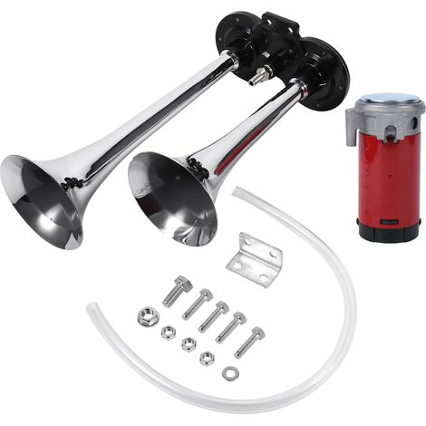 12V 150dB Avertisseur Pneumatique Double Trompette Ultra Puissant Compresseur Auto Camion Bateau (1/5)