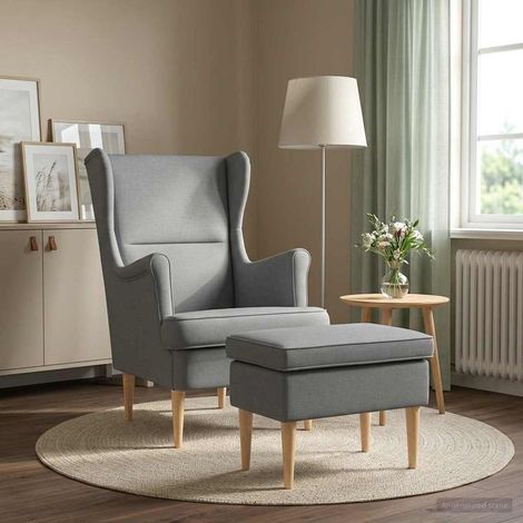vidaXL Fauteuil avec pouf 2 pc Gris clair Tissu (1/5)