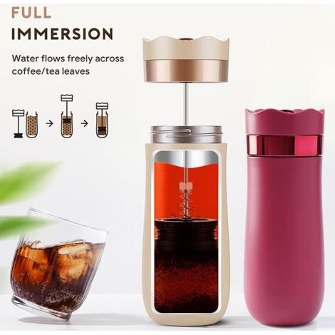(Roter) French-Press-Reisebecher – 320 ml – Doppelwandig isoliert – Rot (1/4)