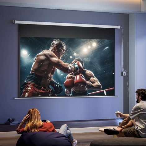 Telo Proiettore Motorizzato da 120 Pollici 4K HD Formato 16:9, Schermo Proiettore Motorizzato Elettrico con Telecomando, per Casa, Cinema, Ufficio, Home, Esterno, 293x8x193 cm, Bianco (1/5)