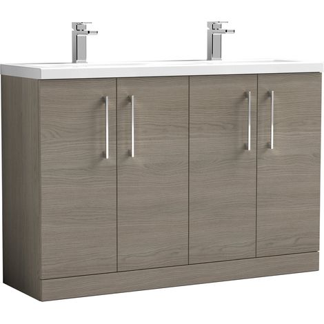 Nuie Arno Floor Standing 4-Door Vanity Unit with Double Ceramic Basin 1200mm Wide - Solace Oak (1/5)