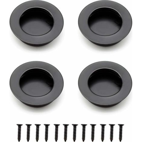 4 Pieces Round Recessed Handle, 40 mm Stainless Steel Sliding Door Handle, Black Handle Detailed Use for Tables, Cabinets, Custom Furniture (1/5)