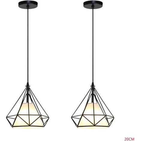 U-Do 2Pcs Suspension Filaire Vintage Lampe Abat - Jour Cage forme Diamant en Fer Noir E27 Lustre Intérieur Industriel (1/4)