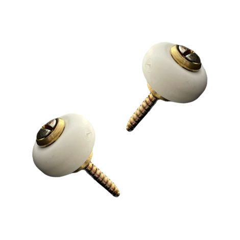 Lot de 2 butoirs en zamak laitonné avec vis. Diamètre 30mm hauteur 22mm. Bague blanche en élastomère. MADE IN FRANCE (1/4)