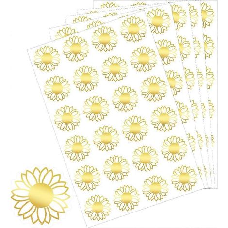 504 autocollants pour enveloppes tournesol, fleurs en relief, autocollants dorés à effet floral, étiquettes pour la création d'albums photo et d'invitations. (1/5)