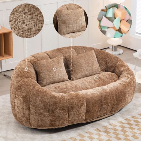 Pouf Pouf Canapé Paresseux Durable Confort Chaise Longue à Dossier Haut Pouf Pouf Canapé pour Enfants et Enfants, Intérieur et Extérieur, Chaise Longue Douce au Sol (Kaffee Chenille) (1/5)