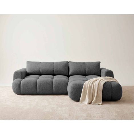 Yulin - canapé d'angle droit 4 places convertible avec coffre en tissu bouclette - gris