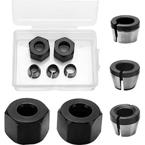 3 Pièces Tête de Mandrin, 6mm 6.35mm 8mm Mandrin de Pince de Routeur, Adaptateurs de Collet De Mandrin, avec 2 Écrous, pour Rogneuse Menuiserie Électrique Pince de Routeur Titulaire (1/4)