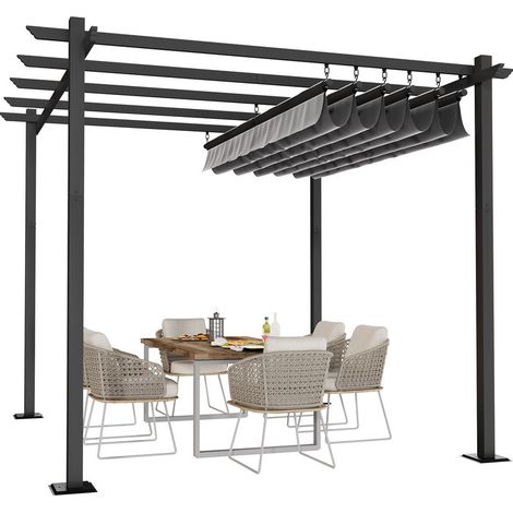 Devoko – Pergola rétractable 3 x 3m – haute densité imperméable Toile polyester 180 gr/m² -toit rétractable–Protection UV-stable et durable-Aluminium Structure