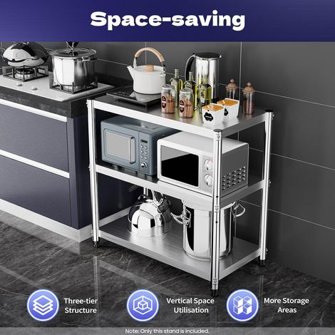 Table de Travail en Acier Inoxydable,Table INOX 3 Niveaux Etagere INOX Plan Travail INOX Étagère, pour Cuisine à Maison, L'école, Cantine,Le Restaurant (1/5)