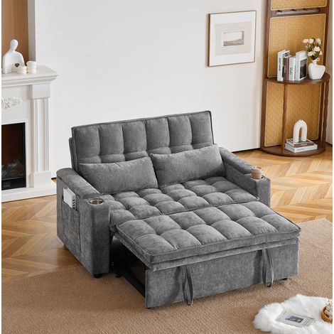 Divano letto 3 in 1 grigio 142 cm con cuscini, poggiatesta e portabicchieri (1/5)