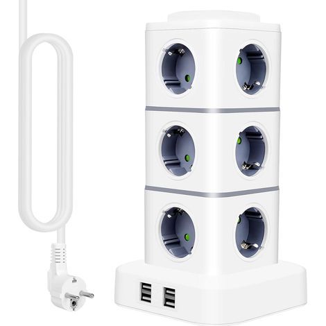 3M USB Multiprise, 2500W 12 ports ignifuges haute température, 4 ports USB pour charge rapide,tour multiprise Protection contre la foudre/enfants (1/4)