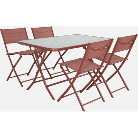 Set tavolo da giardino pieghevole in acciaio con 4 sedie