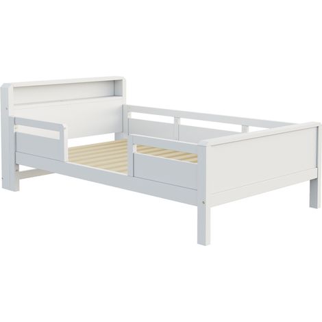 Lit enfant 90 x 200 cm en bois blanc avec rangement tête de lit et barrières (1/5)
