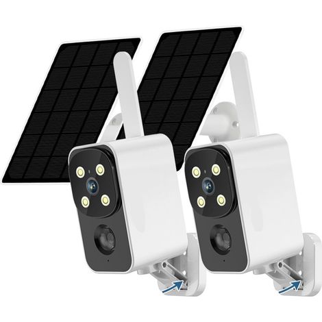 2er-Pack 4G-Solarkamera für den Außenbereich, 2K-WLAN, 180°-Panorama, Drehung, Bewegungserkennung, PIR, Zwei-Wege-Gespräch, 9000-mAh-Akku (WiFi-Kamera ohne Karte)