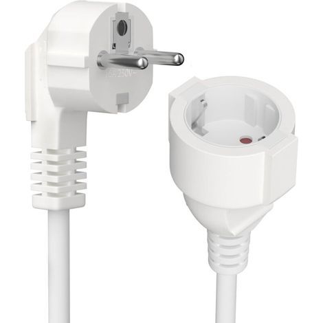 Rallonge de Contact de Protection 0,3 m, Rallonge IP20 R-allonge Schuko 250 V, 16 A, 3680 W, H05VV-F3G 1,5 mm² R-allonge Prolongateur électrique - pour l'intérieur - Blanc (1/5)