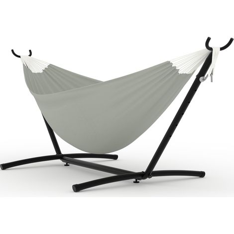 Hamac double avec support – capacité 204 kg, hauteur réglable, toile coton polyester, pliable – jardin, terrasse – Gris (1/5)