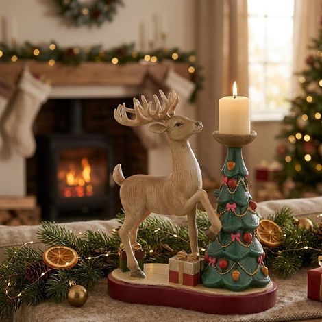 EDG Enzo De Gasperi Portacandela Natalizio Renna con Pino H18x15x8 cm Nocciola – Decorazione di Natale (1/3)