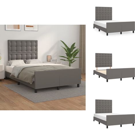 Bettgestell ohne Matratze Grau 120x190 cm Kunstleder - Bettes Gestell - Holzbettfundament - Lattenrost - Doppelbett - Boxspringbett (1/5)