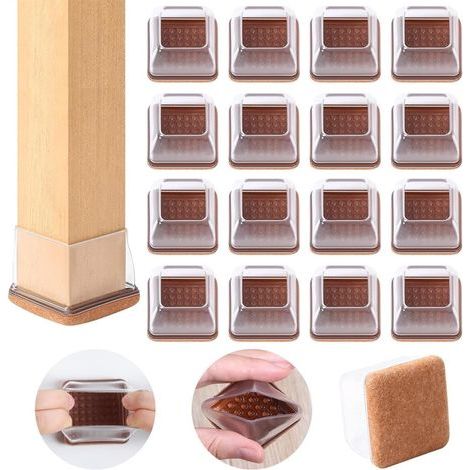 Lot de 16 patins de pieds carrés en silicone transparent, protections de sol avec feutre, pas de rayures ni de bruit (1/5)