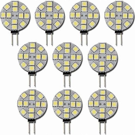 Lot de 10 ampoules LED G4 12 V CC, non dimmables, blanc 6000 K, remplaçant les ampoules halogènes 20 W pour cuisine, camping-car, caravane, remorque ou bateau. (1/5)