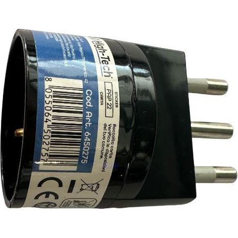 HIGH-TECH ADATTATORE SCHUKO SPINA 16A 2P+T. PRESA P30 2P+T NERO MATERIALE ELETTRICO